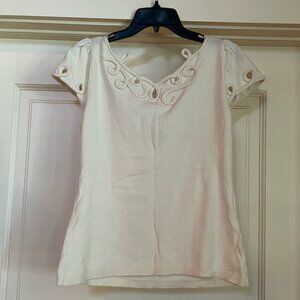 Boutique - Cream - Swirl Trim - T Shirt - Sz